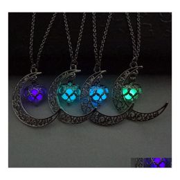 Pendentif Colliers La Lune Coeur Collier Noctilucence Glow In Dark Huile Essentielle Diffuseur Médaillons Chaînes Bijoux Pour Femmes Drop Del Dh9Ij