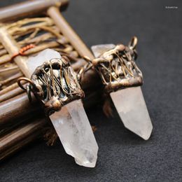 Pendentif Colliers L'étrange 1Pc Antique Cuivre Plaqué Enroulement Naturel Clair Quartz Cristal Spike Bohême Vintage Pierre Charmes