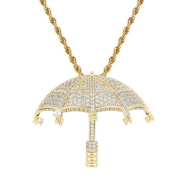 Pendentif Colliers Le Collier Parapluie Avec Chaîne Or Argent Couleur Glacé CZ Hip Hop Bijoux Cadeau Pour Femmes MenPendant