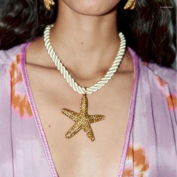 Collares colgantes Cadena de cuerda gruesa Collar de estrella de mar de metal para mujeres Niñas Grandes 2024 Tendencia Joyería de verano Accesorios de fiesta de vacaciones