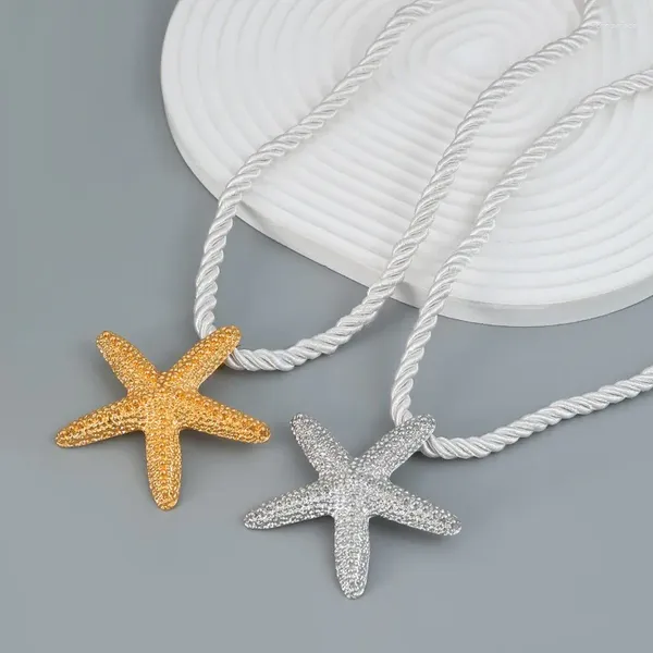 Pendentif Colliers Chaîne de corde épaisse Collier d'étoile de mer en métal pour femmes filles grand 2023 tendance bijoux d'été accessoires de fête de vacances