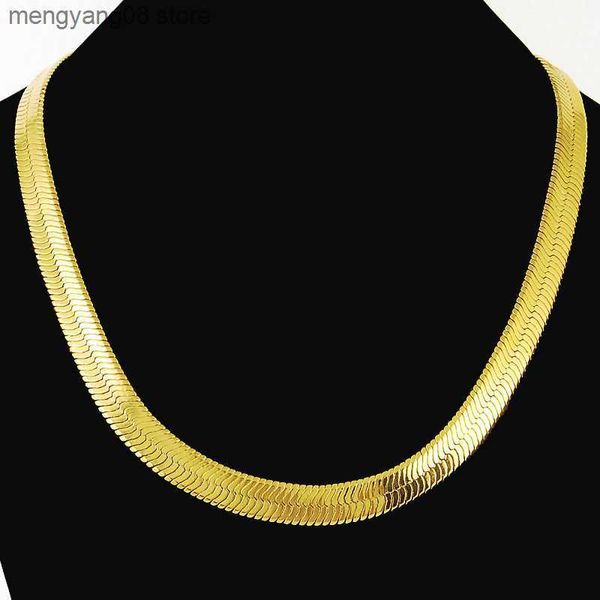 Pendentif Colliers Mince Doux Chevrons Chaîne Collier Or Pur Couleur 18K Or Jaune Plaqué Punk Hip Hop Bijoux pour Hommes Garçons 10mm 24 