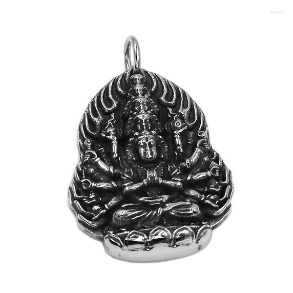 Pendentif Colliers Mille Mains Guanyin Bouddha En Acier Inoxydable Collier Éléphant Amulette Chanceux Zen Bouddhisme Hommes SWP0590