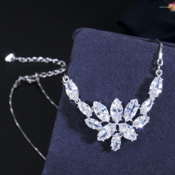 Collares pendientes ThreeGraces elegante marquesa corte Zirconia cúbica nupcial boda collar joyería para mujeres accesorios PN036