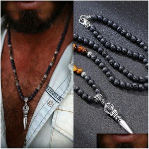 Collares colgantes budistas tibetanos Phurba kilaya El mágico daga con los ttigers collar de piedra de lava para hombres 14k joyería de oro blanco dr otbrg