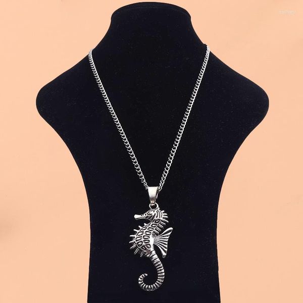 Pendentif Colliers Tibétain Argent Couleur Grand Hippocampe Hippocampe Hippocampe Collier Bijoux Longueur Réglable Longue Chaîne À Maillons Ras Du Cou 34