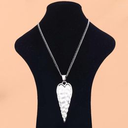 Pendentif Colliers Tibétain Argent Double Face Grand Coeur Martelé Collier Longueur Réglable Long Bijoux Ras Du Cou Lien Chaîne 34"