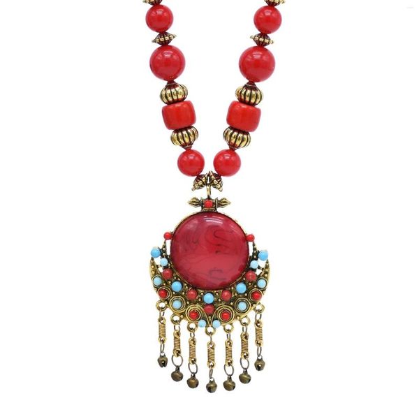 Pendentif Colliers Style Tibétain Acrylique Gem Perlé Rond Alliage Collier Glands Nationaux Pour Boho Gypsy Turc