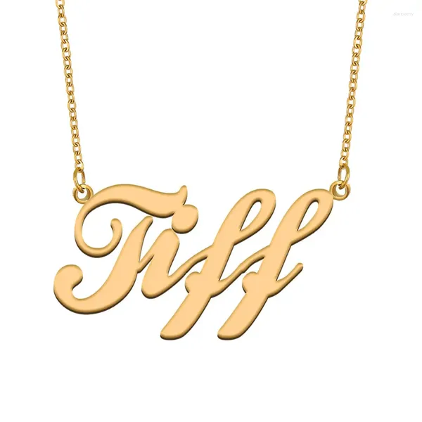 Pendentif Colliers Tiff Nom Collier pour femmes Bijoux en acier inoxydable Plaqué or Chaîne de plaque signalétique Femme Mères Girlfriend Cadeau