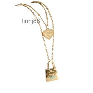 Pendentif Colliers Tiff Collier Designer De Luxe Mode Femmes Ism Titane Acier T Classique Bleu Huile Goutte Serrure Amour Double Couche Pour Or Doux Collier Chai