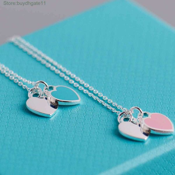 Collares colgantes Tiffa T-home Fashion Love Necklace S925 Sterling Silver Blue Heart Esmalte Love Necklace 4ckq