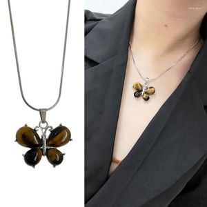 Pendentif Colliers Tiger Eye Stone Butterfly-Pendentif Collier Hip Hop Choker Butterfly-Clavicle Jewellerry Gift Women Butterfly-Necklace