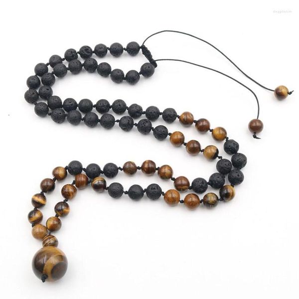 Collares pendientes Ojo de tigre con cristales de roca de lava para Mujeres Hombres Difusor de aceites esenciales Piedra natural Reiki Equilibrio de energía