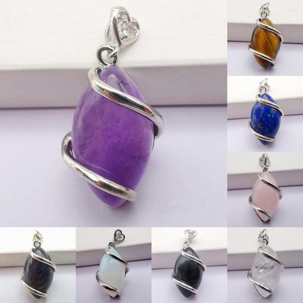 Collares pendientes Tigereye Purple Rose Clear Crystal Lapis Opal Blue Sandstone Stone Bead GEM Horse Eye Jewelry para regalo