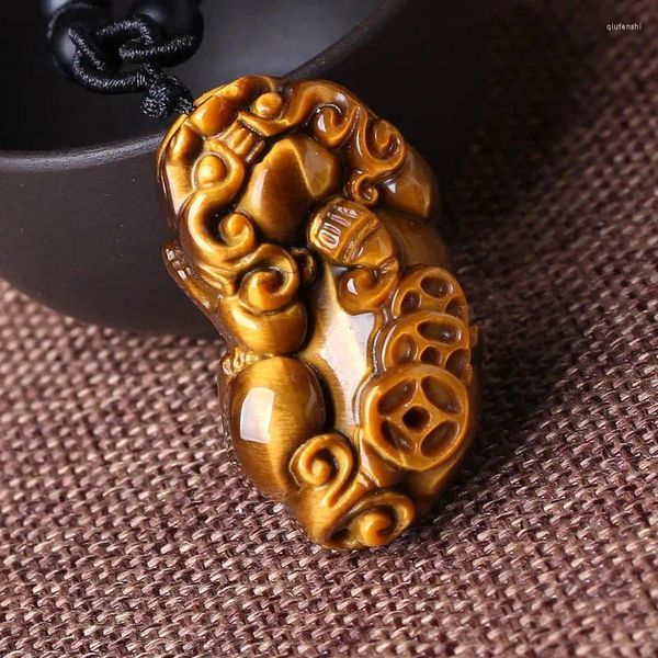 Pendentif Colliers Tigers Eye Stone Pixiu Sculpté à la main Brave Troops Charms Collier avec chaîne Fine Bijoux pour hommes Femmes Lucky Amulet Cadeau