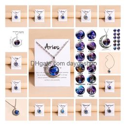 Colliers pendants Time Gem Moon12 Constellation Zodiac Sign Collier Horoscope Jewelry Galaxy Libra Astrology Gift with Retail Drop de Dhexm