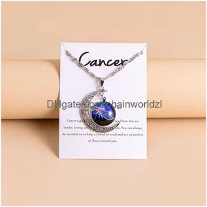 Colliers pendants Time Gem Moon12 Constellation Zodiac Sign Collier Horoscope Jewelry Galaxy Libra Astrology Gift with Retail Drop de Oothe