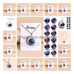 Colliers pendants Time Gem Moon12 Constellation Zodiac Sign Collier Horoscope Jewelry Galaxy Libra Astrology Gift with Retail Drop de Otbth