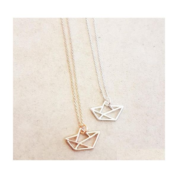 Pendentif Colliers Minuscule Origami Voilier Collier Marine Nautique Géométrique Océan Papier Voile Bateau Chaîne Pour Femmes Bijoux Drop Delivery Dhole