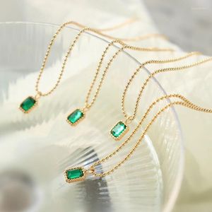 Collares pendientes Tiny Shiny Green Imitación Esmeralda Acero inoxidable Chapado en oro Bead Chain Necklace Ladies Women Gift Accesorios de moda