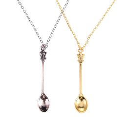 Hanger kettingen Tiny Tea Spoon Form ketting met kroon voor vrouwen 3 kleuren creatieve mini long link sieraden