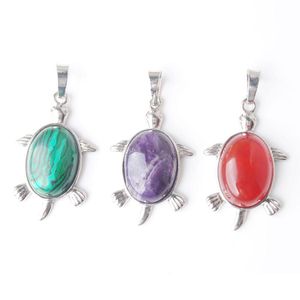 Pendentif Colliers Minuscule tortue pendentif colliers pour hommes Simple Reiki chanceux Animal pierre naturelle mélange couleur personnalité charme Dhgarden Dhy5G