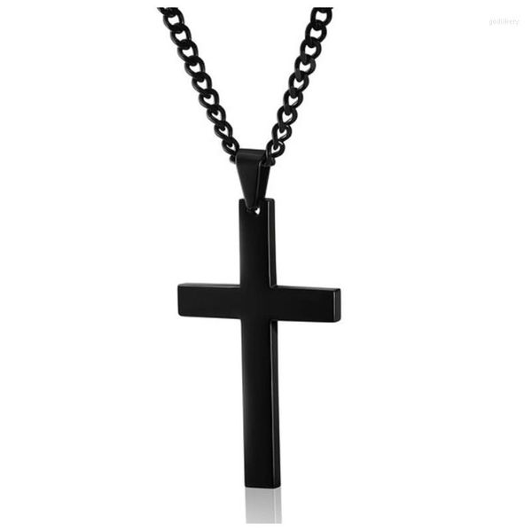 Pendentif Colliers Titane Simple Croix Collier En Acier Inoxydable Punk Bijoux Noir Blanc Chaîne Chrétienne Pour Hommes Et Femmes