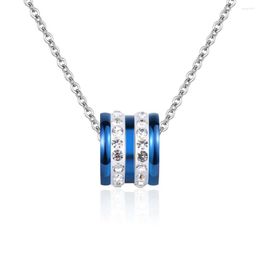 Anhänger Halsketten Titan Stahl Blau Schwarz Farbe CZ Kristall Kreis Halskette Frau Mode Party Schmuck Weihnachtsgeschenk