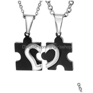 Pendentif Colliers Titanium Acier Amour Combinant Puzzle Coeur Pour Couple Amoureux Collier Noir Bijoux Drop Livraison Pendentifs DH5MA