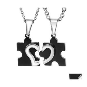 Hanger kettingen titanium staal liefde combineren puzzel hart voor paar geliefden zwarte ketting sieraden drop levering hangers otp9w