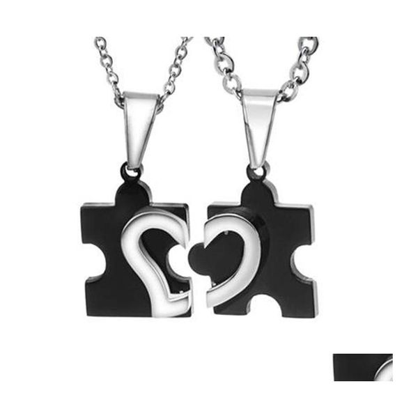 Pendentif Colliers Titane Acier Amour Combinant Puzzle Coeur Pour Couple Amoureux Collier Noir Bijoux Drop Livraison Pendentifs Otp9W