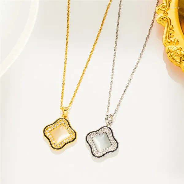 Colliers pendants titane acier brillant zircon clair de lune collier de pierre femme mode polyvalent de mariage bijoux de mariage