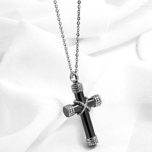 Pendentif Colliers Titane Acier Fil Wrap Cylindrique Croix Collier Pendentifs Pour Femmes Hommes Unisexe Bijoux Couleur Argent