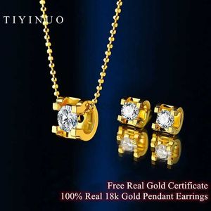 Hanger kettingen tiyinuo echte au750 echte 18k gouden moissaniet diamant hanger ketting oorbellen voor vrouw fijne sieraden mode bruiloft cadeau 240419