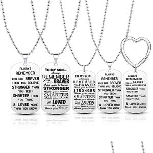 Pendentif Colliers À Mon Fils Fille Amour Maman Papa Colliers Porte-clés En Acier Inoxydable Dog Tag Lettre Pendentif Chaînes De Perles Pour Les Femmes Dhjm3