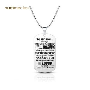 Pendentif Colliers À Mon Fils Collier Gravure Lettre Braver Plus Fort Positive En Acier Inoxydable Dog Tag Bijoux Cadeaux Drop Livraison Pe Otdjg