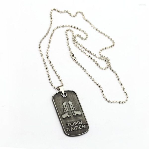 Pendentif Colliers Tomb Raider Le 20e Anniversaire Pistolet Perle Chaîne Vintage Collier Ras Du Cou Alliage Dog Tag Fans Bijoux