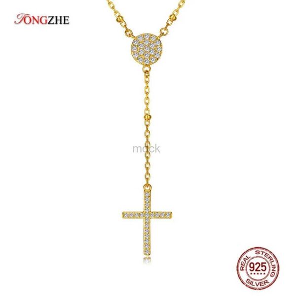 Collares colgantes tongzhe 100% 925 collares de plata esterlina para mujeres de moda blanca color rosa color cross mal de ojo turco joyería fina kltn062-1 240419