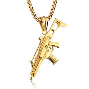 Hangende kettingen topontwerp mode 316L roestvrij staal goud kleur monteur pistool ketting heren unisex's sieraden doos ketting 24 