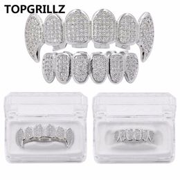 Pendentif Colliers TOP Fit Argent Plaqué CZ Micro Pave Top Bottom GRILL SET Rhodium Dents Grills Dent 221109