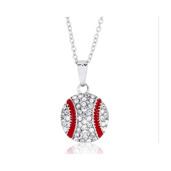 Collar colgantes Collar de béisbol deportivo de alta calidad Cristal Diamante Diamante Cadenas Sier Cadenas para mujeres Joyas de moda OT7VF