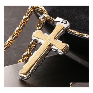 Collares colgantes de calidad superior de acero inoxidable cruz bíblica verso cristiano Jesús crucifijo cadena de motociclista para mujeres hombres titanio gota del otlp3