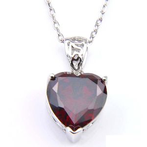 Pendentif Colliers Top Vente Nouvelle Marque De Mode Cadeau De Noël Bijoux Coeur Rouge Grenat Rose Kunzite Gems 925 Sier Colliers Femme Dhp1H