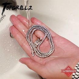 Collares pendientes TOPGRILLZ 345MM Cadena de tenis clásica Cobre impermeable Iced Out Micro Pave Cubic Zirconia Hip Hop Joyería de moda Regalo de las mujeres 221109