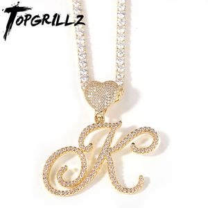 Pendentif Colliers TOPGRILLZ A Z Lettres Amour Coeur Forme Collier Hip Hop Micro Pave Zircone Cubique Pour Cadeau 230506