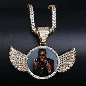 Pendentif colliers TOPGRILLZ or sur mesure Po avec ailes médaillons collier pendentif 4mm chaîne de Tennis cubique Zircon hommes Hip hop bijoux 231127