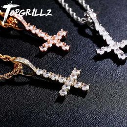 Hanger Kettingen TOPGRILLZ Nieuwe Ondersteboven CROSS Hanger Hoge Kwaliteit Iced Out Zirconia Heren Ketting Hip Hop Mode-sieraden Voor GiftL231218