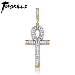 Hanger kettingen topgrillz stevige rug ankh cross ketting heren vrouwen hiphop hangere kettingen ijskoud out aaa bling cz stenen geschenken drop 230519