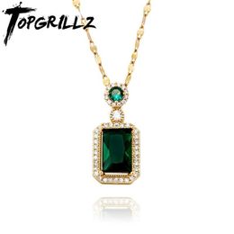 Hangende kettingen Topgrillz dames vintage vierkante smaragd ketting met ijskoude kubieke zirkonia mode premium luxe sieraden2753