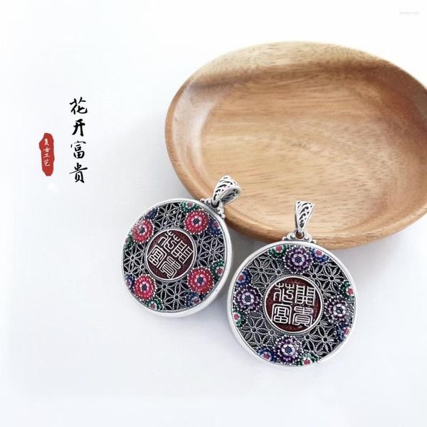 Colliers pendants Tr2023 Blue Blue Dropping Glue Blossom Fugui Round Retro Retro Doubleage Sweater Sweater